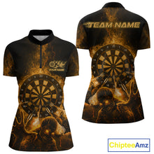 Load image into Gallery viewer, Custom Skeleton Yellow Flames Dartboard Dart Women 1/4-Zip Jerseys Lightning Dart Team Shirt NYN1694