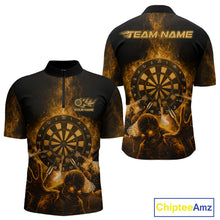 Load image into Gallery viewer, Custom Skeleton Yellow Flames Dartboard Dart Men 1/4-Zip Jerseys Lightning Dart Team Shirt NYN1694
