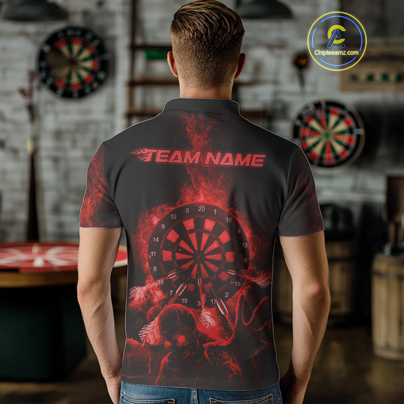 Custom Skeleton Red Flames Dartboard Dart Men Polo Jerseys Lightning Dart Team Shirt NYN1695