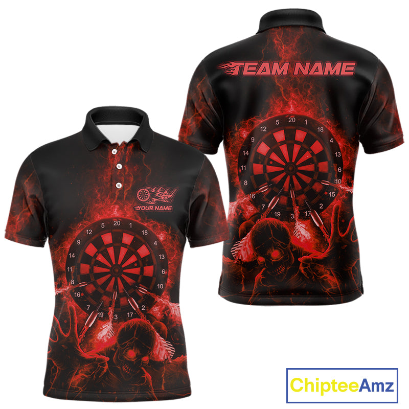 Custom Skeleton Red Flames Dartboard Dart Men Polo Jerseys Lightning Dart Team Shirt NYN1695