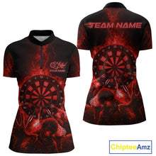 Load image into Gallery viewer, Custom Skeleton Red Flames Dartboard Dart Women  /4-Zip Jerseys Lightning Dart Team Shirt NYN1695