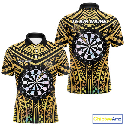 Gold Tribal Holographic Dartboard & Arrow Men Darts Polo Shirt Personalized Dart Team Jerseys NYN2515