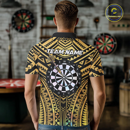 Gold Tribal Holographic Dartboard & Arrow Men Darts Polo Shirt Personalized Dart Team Jerseys NYN2515