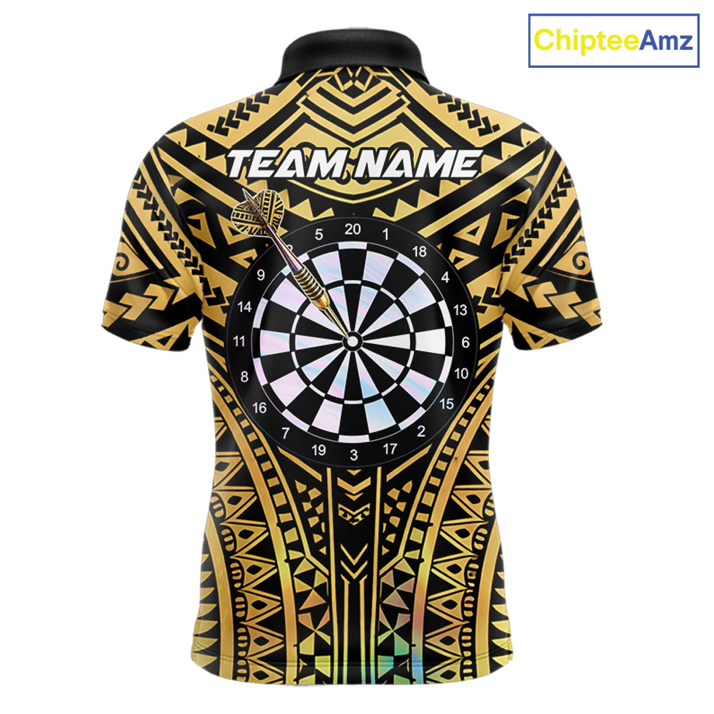 Gold Tribal Holographic Dartboard & Arrow Men Darts Polo Shirt Personalized Dart Team Jerseys NYN2515