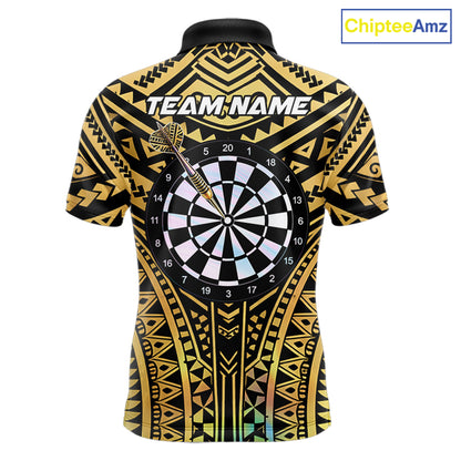 Gold Tribal Holographic Dartboard & Arrow Men Darts Polo Shirt Personalized Dart Team Jerseys NYN2515