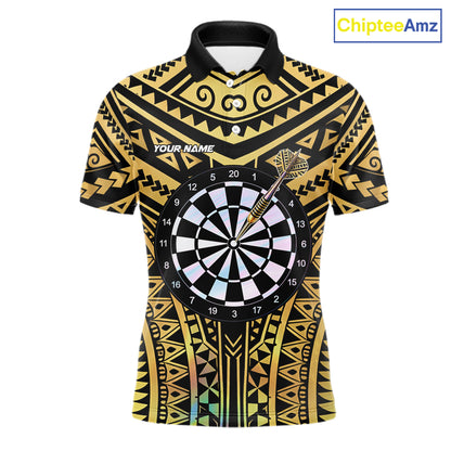 Gold Tribal Holographic Dartboard & Arrow Men Darts Polo Shirt Personalized Dart Team Jerseys NYN2515