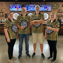 Load image into Gallery viewer, Gold Tribal Holographic Dartboard &amp; Arrow Women Darts Polo Shirt Personalized Dart Team Jerseys NYN2515