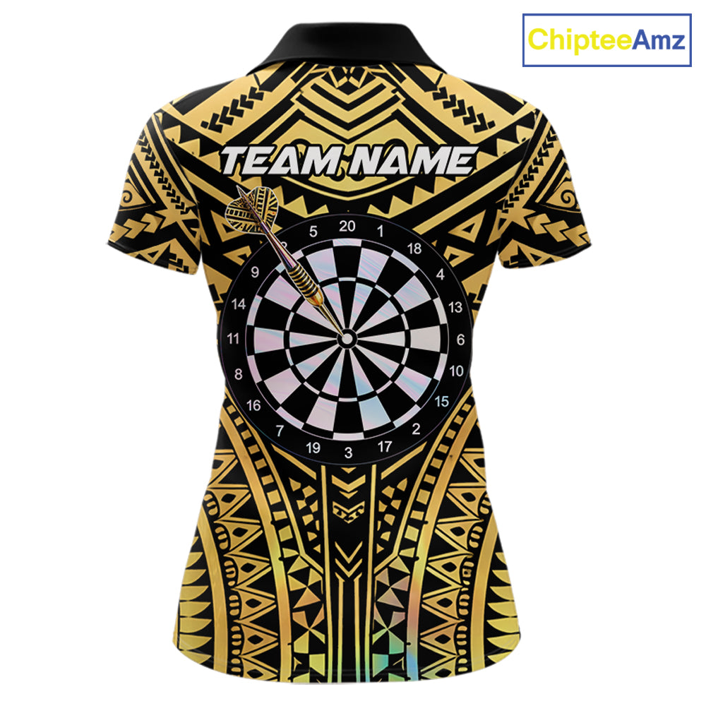 Gold Tribal Holographic Dartboard & Arrow Women Darts Polo Shirt Personalized Dart Team Jerseys NYN2515