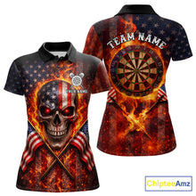 Load image into Gallery viewer, Personalized Womens Dart Polo &amp; Quarter Zip Shirt Fire Flame US Flag Darts Jersey Skull Dart Attire NYN2866