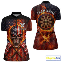 Load image into Gallery viewer, Personalized Womens Dart Polo &amp; Quarter Zip Shirt Fire Flame US Flag Darts Jersey Skull Dart Attire NYN2866