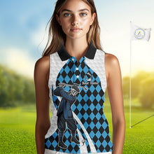 Load image into Gallery viewer, Golfer Skeleton Golf Sleeveless Polo Shirts For Women Custom Blue Argyle Pattern Team Name Golf Clothes NYN3253
