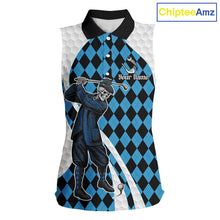Load image into Gallery viewer, Golfer Skeleton Golf Sleeveless Polo Shirts For Women Custom Blue Argyle Pattern Team Name Golf Clothes NYN3253
