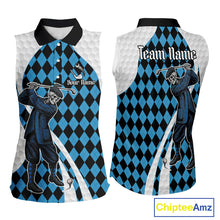 Load image into Gallery viewer, Golfer Skeleton Golf Sleeveless Polo Shirts For Women Custom Blue Argyle Pattern Team Name Golf Clothes NYN3253