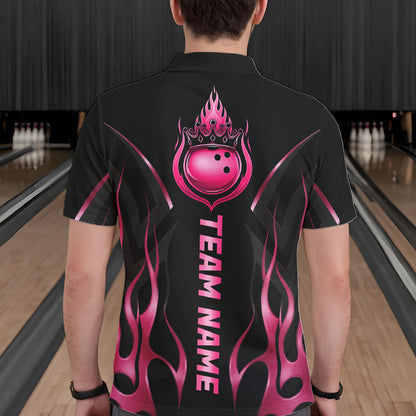 Black And Pink Crown Bowling Ball Polo 1/4-Zip Shirts For Men Custom Fire Flame Bowling Team Jersey NYN4139