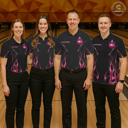 Black And Pink Crown Bowling Ball Polo 1/4-Zip Shirts For Women Custom Fire Flame Bowling Team Jersey NYN4139