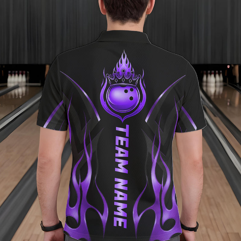 Black And Purple Crown Bowling Ball Polo 1/4-Zip Shirts For Men Custom Fire Flame Bowling Team Jersey NYN4140