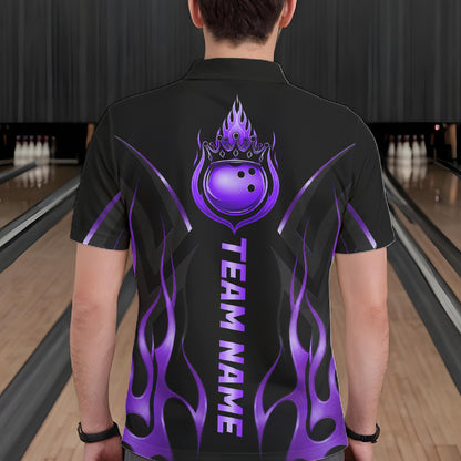 Black And Purple Crown Bowling Ball Polo 1/4-Zip Shirts For Men Custom Fire Flame Bowling Team Jersey NYN4140