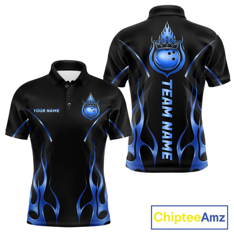 Black And Blue Crown Bowling Ball Polo 1/4-Zip Shirts For Men Custom Fire Flame Bowling Team Jersey NYN4141