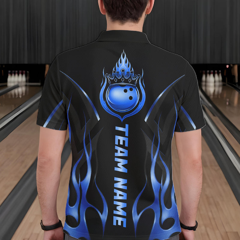 Black And Blue Crown Bowling Ball Polo 1/4-Zip Shirts For Men Custom Fire Flame Bowling Team Jersey NYN4141