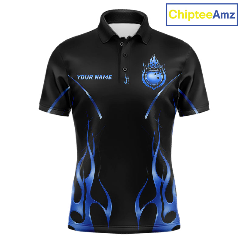 Black And Blue Crown Bowling Ball Polo 1/4-Zip Shirts For Men Custom Fire Flame Bowling Team Jersey NYN4141