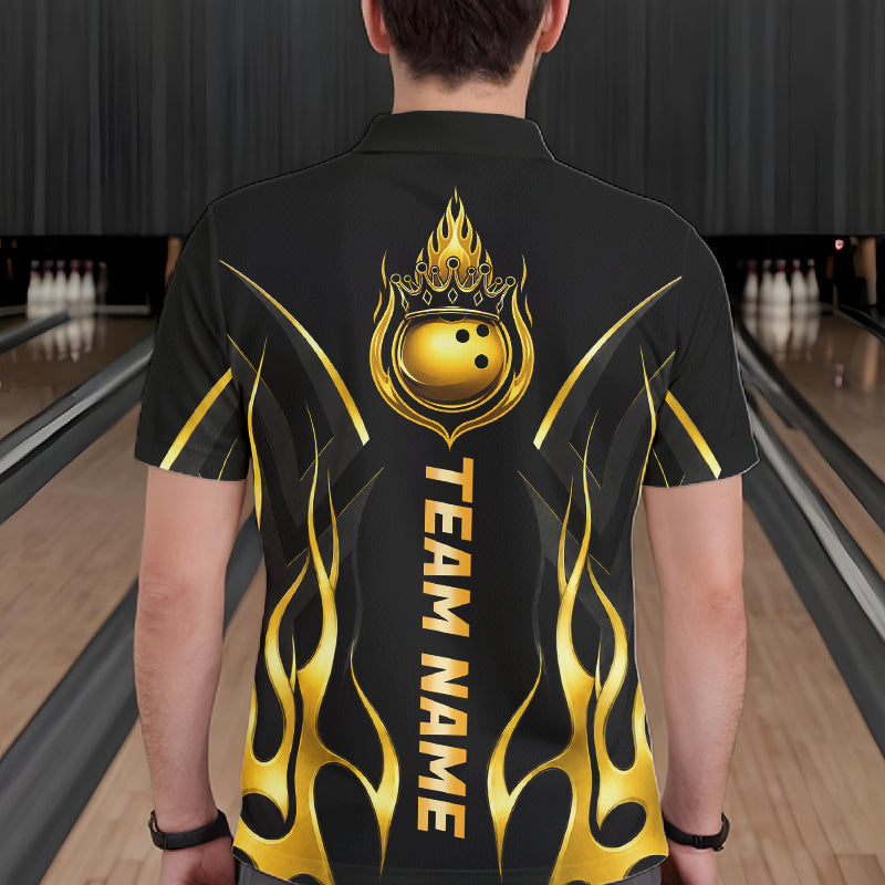 Black And Gold Crown Bowling Ball Polo 1/4-Zip Shirts For Men Custom Fire Flame Bowling Team Jersey NYN4142