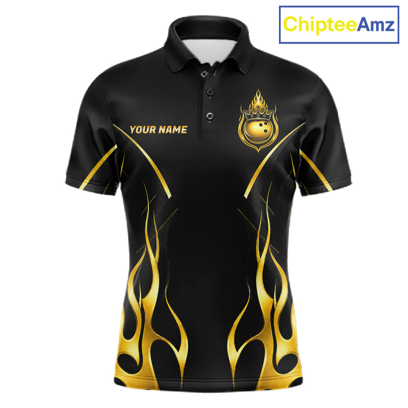 Black And Gold Crown Bowling Ball Polo 1/4-Zip Shirts For Men Custom Fire Flame Bowling Team Jersey NYN4142
