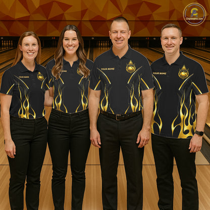 Black And Gold Crown Bowling Ball Polo 1/4-Zip Shirts For Women Custom Fire Flame Bowling Team Jersey NYN4142