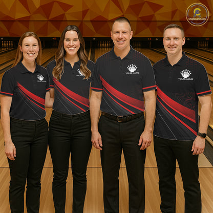 Custom Red Strike Hexagon Bowling Polo Quarter-Zip Shirts For Women Team Bowling Tournament Shirt NYN4148