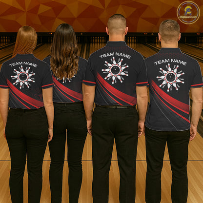 Custom Red Strike Hexagon Bowling Polo Quarter-Zip Shirts For Women Team Bowling Tournament Shirt NYN4148