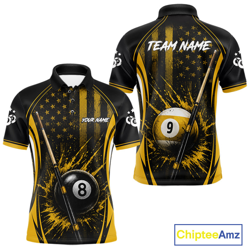 Custom Yellow American Flag 8 Ball & 9 Ball Pool Shirt For Men Grunge Patriot Billiard Team Uniform NYN4149