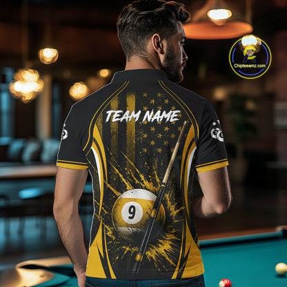 Custom Yellow American Flag 8 Ball & 9 Ball Pool Shirt For Men Grunge Patriot Billiard Team Uniform NYN4149