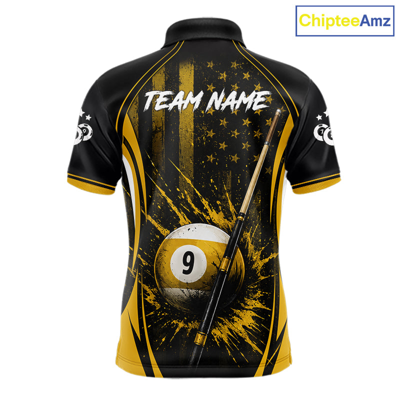 Custom Yellow American Flag 8 Ball & 9 Ball Pool Shirt For Men Grunge Patriot Billiard Team Uniform NYN4149