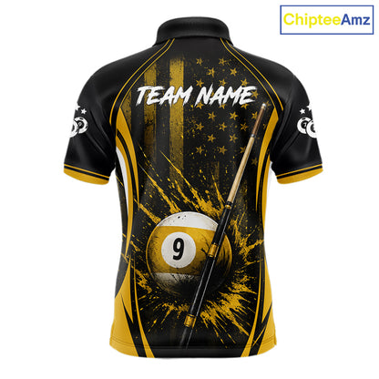Custom Yellow American Flag 8 Ball & 9 Ball Pool Shirt For Men Grunge Patriot Billiard Team Uniform NYN4149