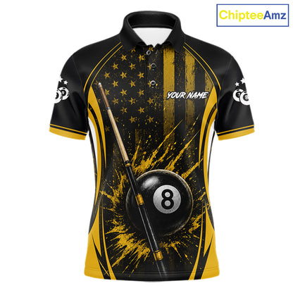 Custom Yellow American Flag 8 Ball & 9 Ball Pool Shirt For Men Grunge Patriot Billiard Team Uniform NYN4149