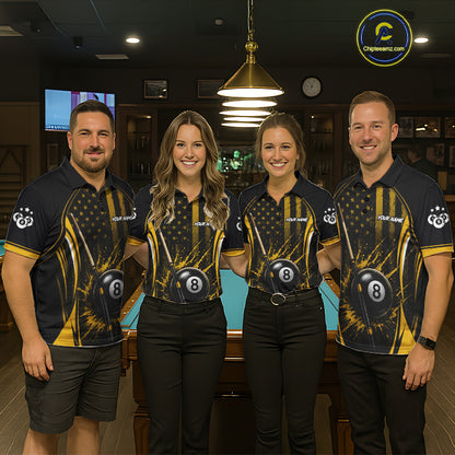 Custom Yellow American Flag 8 Ball & 9 Ball Pool Shirt For Women Grunge Patriot Billiard Team Uniform NYN4149