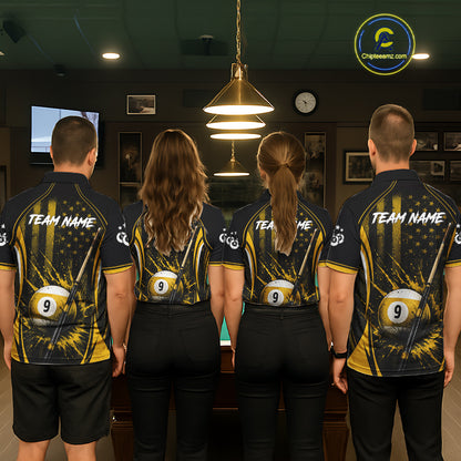 Custom Yellow American Flag 8 Ball & 9 Ball Pool Shirt For Women Grunge Patriot Billiard Team Uniform NYN4149
