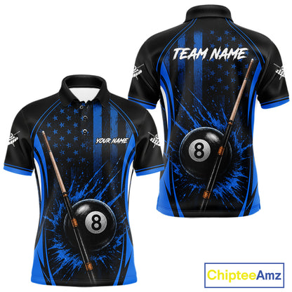Custom Blue American Flag 8 Ball Pool Shirt For Men Grunge Patriot Billiard Team Uniform NYN4150