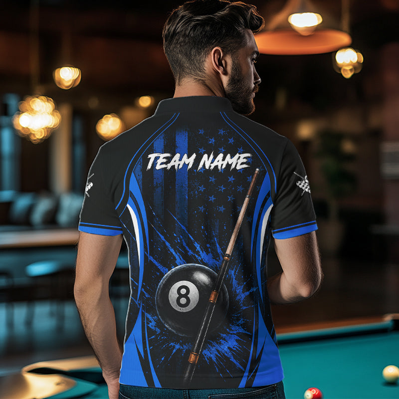 Custom Blue American Flag 8 Ball Pool Shirt For Men Grunge Patriot Billiard Team Uniform NYN4150