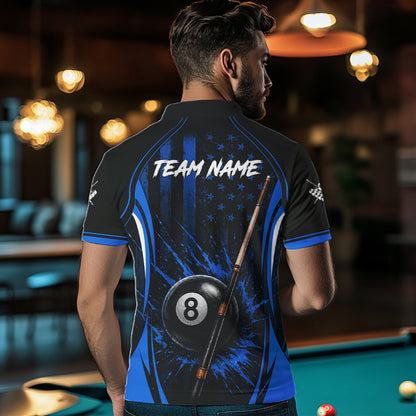 Custom Blue American Flag 8 Ball Pool Shirt For Men Grunge Patriot Billiard Team Uniform NYN4150