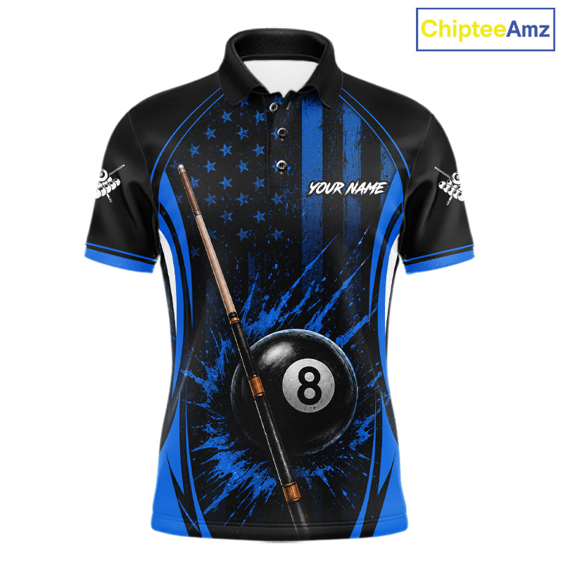 Custom Blue American Flag 8 Ball Pool Shirt For Men Grunge Patriot Billiard Team Uniform NYN4150