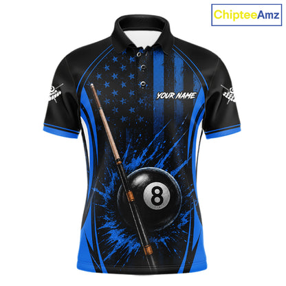Custom Blue American Flag 8 Ball Pool Shirt For Men Grunge Patriot Billiard Team Uniform NYN4150