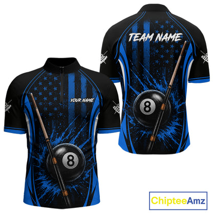 Custom Blue American Flag 8 Ball Pool Shirt For Men Grunge Patriot Billiard Team Uniform NYN4150