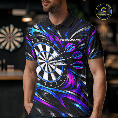 Pink & Blue Tribal Darts Polo 1/4-Zip Shirt For Men Custom Neon Strikes Darts Team Jersey NYN4896