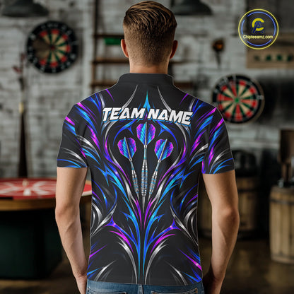 Pink & Blue Tribal Darts Polo 1/4-Zip Shirt For Men Custom Neon Strikes Darts Team Jersey NYN4896