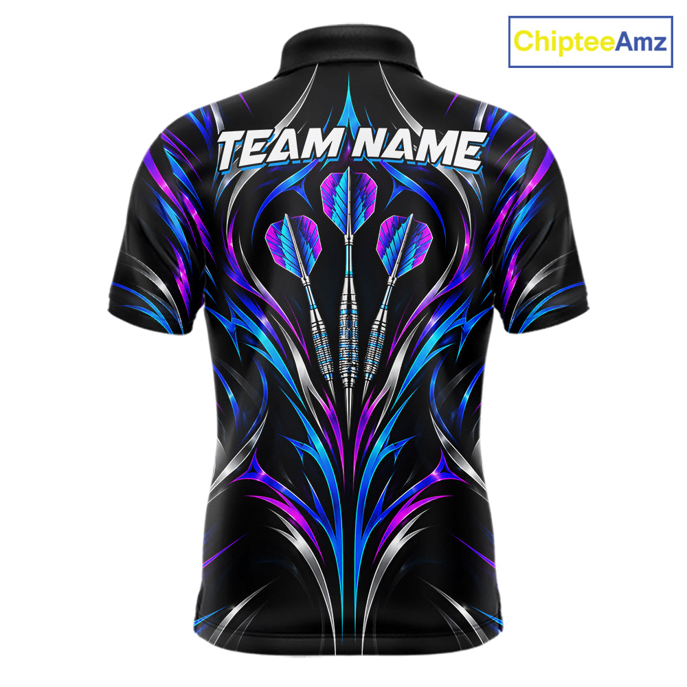 Pink & Blue Tribal Darts Polo 1/4-Zip Shirt For Men Custom Neon Strikes Darts Team Jersey NYN4896
