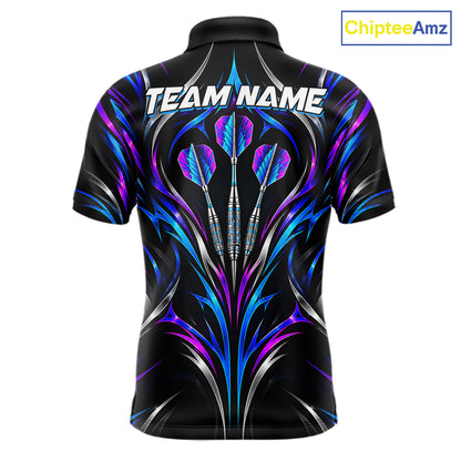 Pink & Blue Tribal Darts Polo 1/4-Zip Shirt For Men Custom Neon Strikes Darts Team Jersey NYN4896