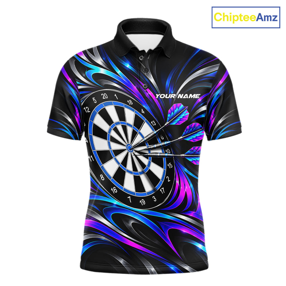 Pink & Blue Tribal Darts Polo 1/4-Zip Shirt For Men Custom Neon Strikes Darts Team Jersey NYN4896