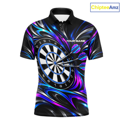 Pink & Blue Tribal Darts Polo 1/4-Zip Shirt For Men Custom Neon Strikes Darts Team Jersey NYN4896