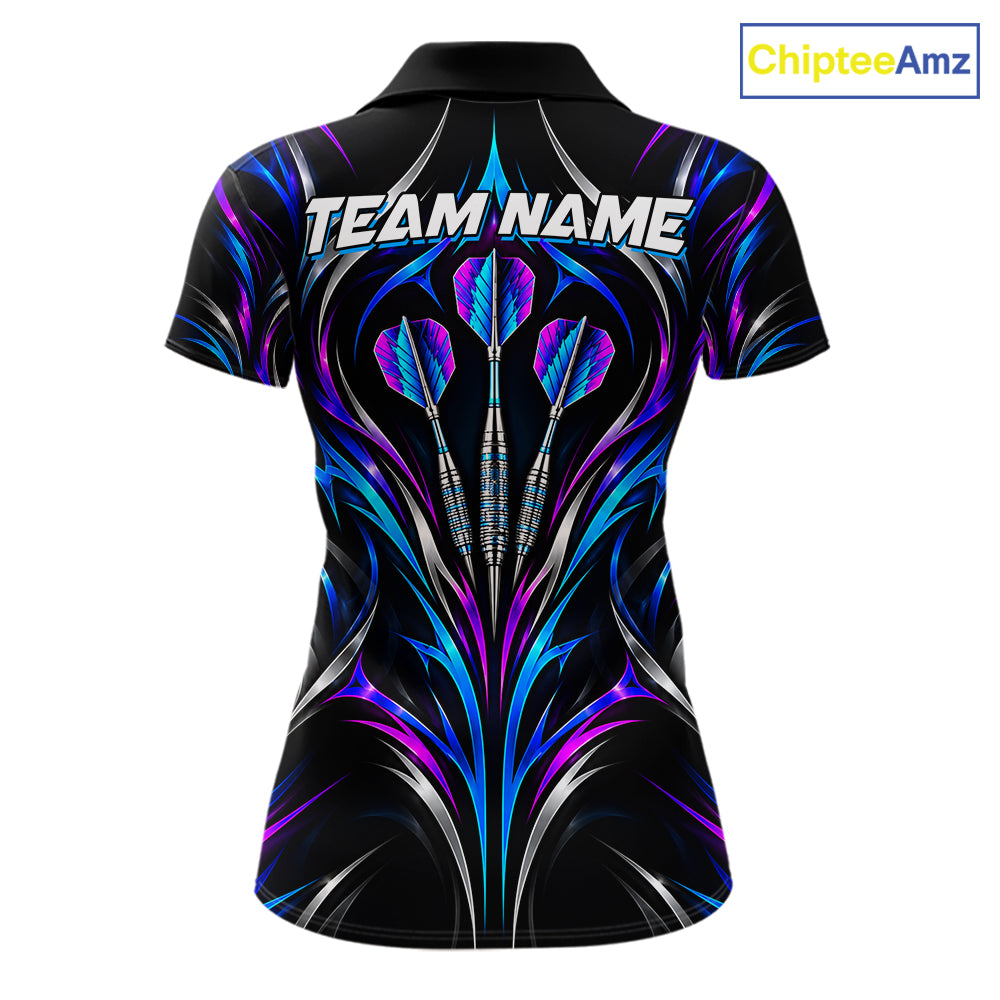 Pink & Blue Tribal Darts Polo 1/4-Zip Shirt For Women Custom Neon Strikes Darts Team Jersey NYN4896