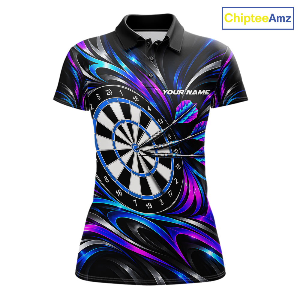 Pink & Blue Tribal Darts Polo 1/4-Zip Shirt For Women Custom Neon Strikes Darts Team Jersey NYN4896